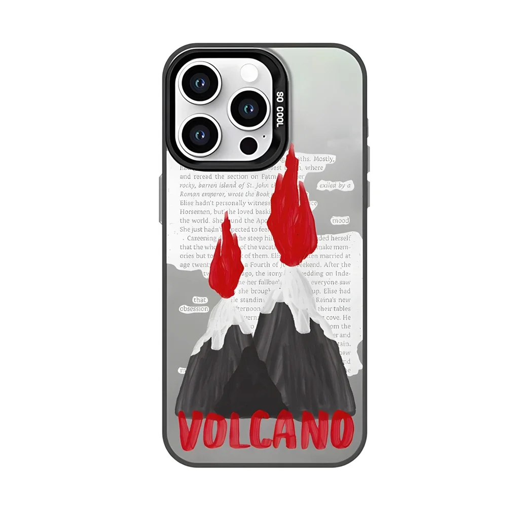 Cool Volcano Modern Abstract Art Case for iPhone 15 16 14 Plus 12 13 mini 11 Pro Max XR Dual Layer Hard IMD Plastic Matte Cover