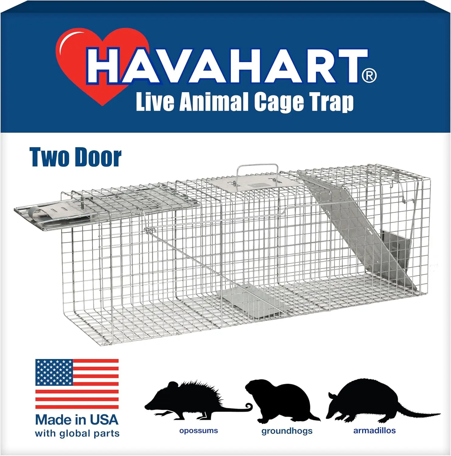 

Large 2-Door Humane Live Animal Trap for Armadillos, Beavers, Cats, Foxes, Raccoons - Safe Catch and Release