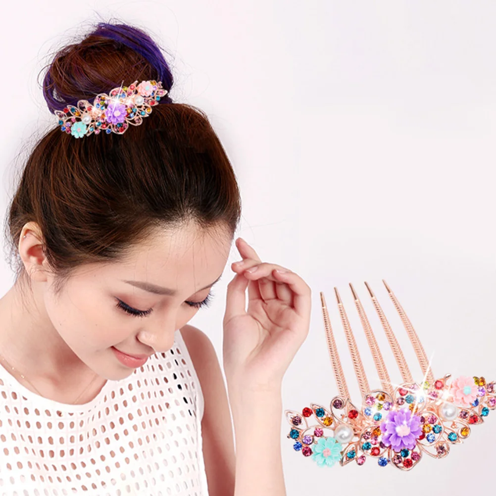 

2pcs Women Combs Flower Rhinestone Hair Clips Firm Hold Lightweight Alloy Durable Bridal Wedding Accessories Girls Hair Pins
