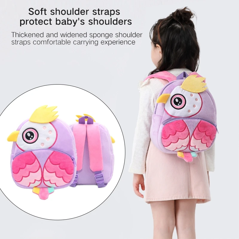 12 Styles Cute Cartoon Animals Plush Backpack for Toddlers Children Boys Girls School Bag Kindergarten Bookbag for 2-4 Years Old