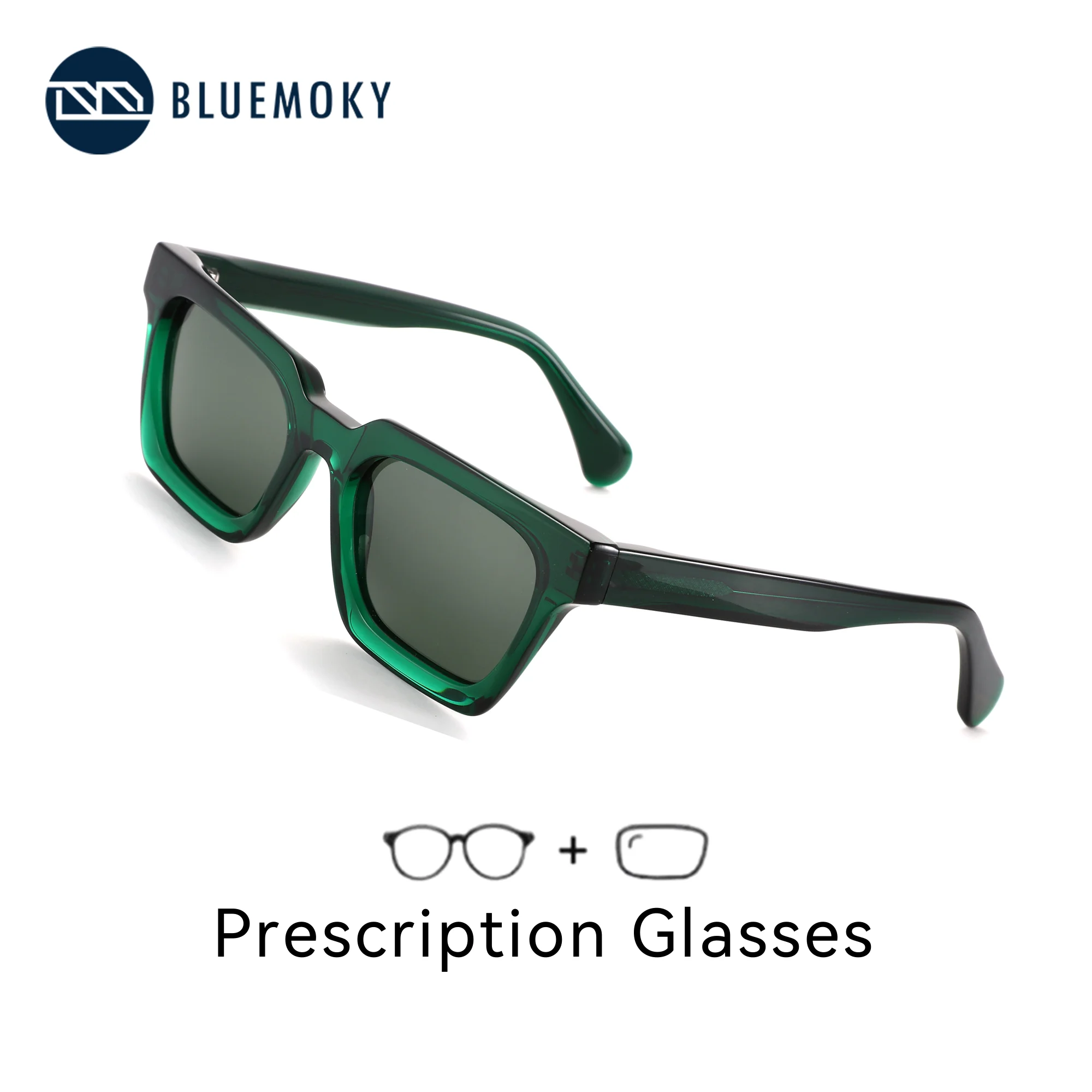

BLUEMOKY L Size Acetate Hexagon Prescription Sunglasses For Men UV400 Polarized Myopia Optical Sun Glasses Progressive Shades