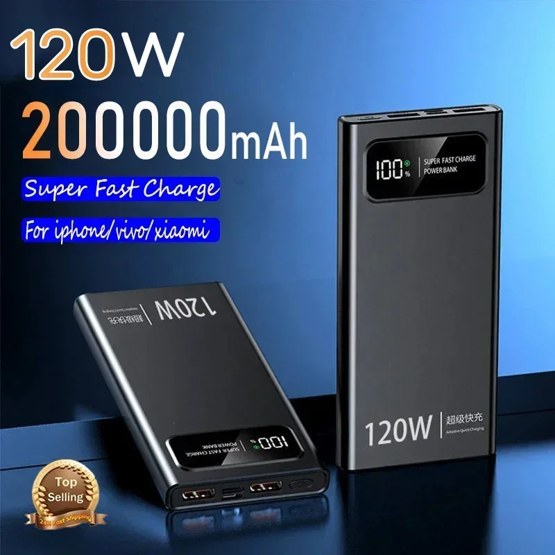 200000mAh Power Bank 120W Super Fast Charging Battery High Capacity Digital Display PowerBank For Xiaomi iPhone Samsung Huawei