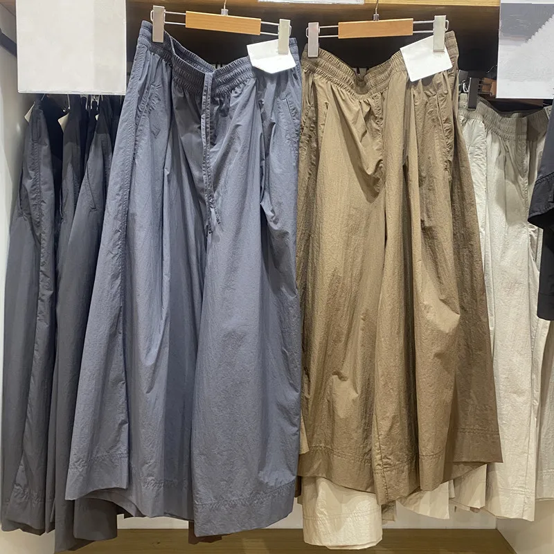 Women's Casual Wide Leg Pants Loose Elastic Waist Versatile Slimming Summer New Style Pure Color Natural Waist Other Material