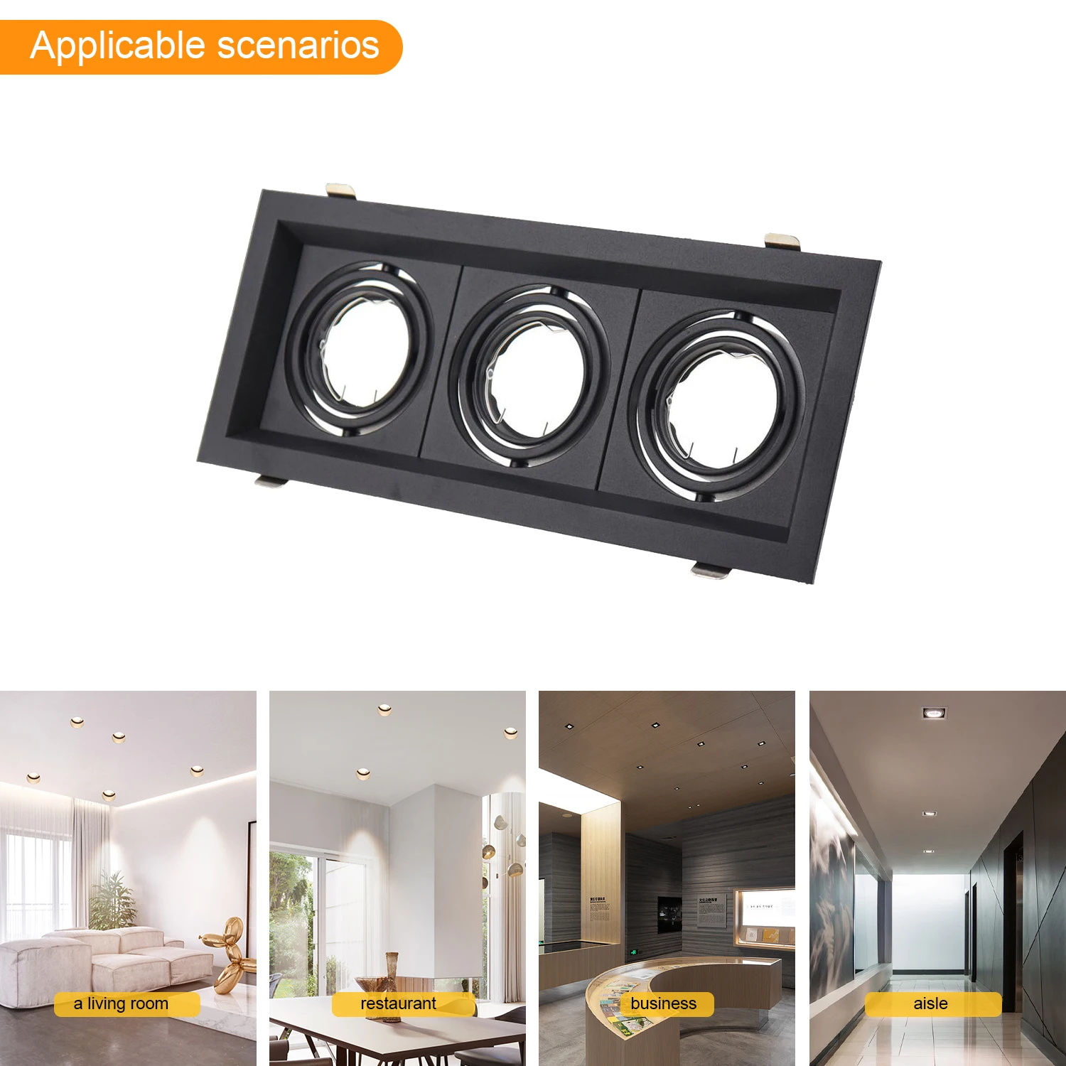 

Square Double Ring Led Ceiling Downlights Recessed Adjustable Bulb Socket Base Spot Lamps Holder Frame Bracket Fitting