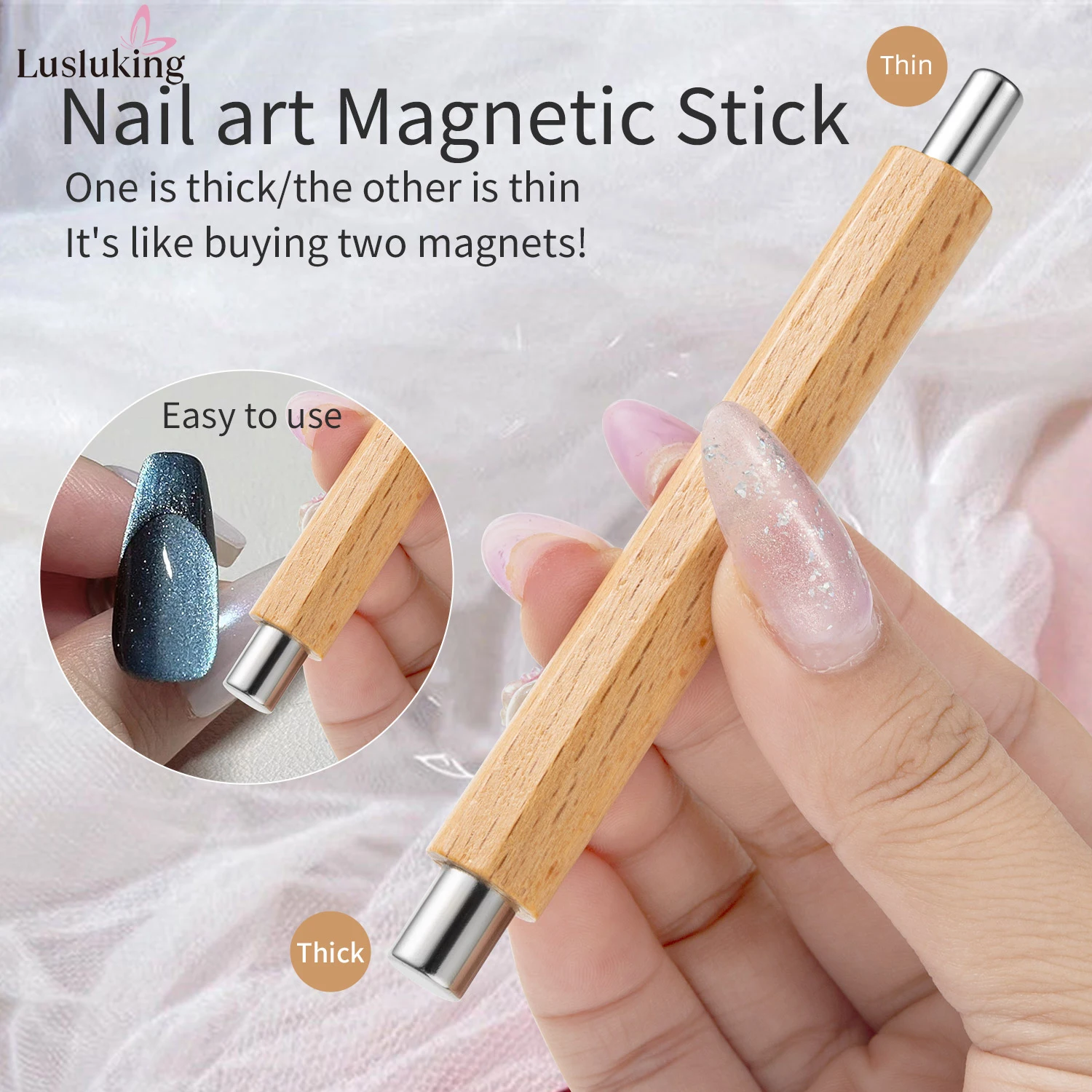 1pc Nail Art Nail Magnetische Stick Cat Eye Magnetische Staaf Houten Handvat Cilindrische UV Gel Magneet Gereedschap Double End Nail Design Tools