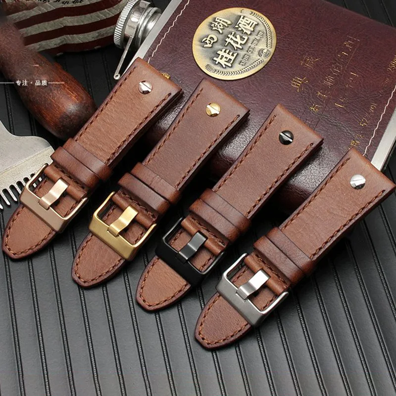 24mm 26mm 28mm Vintage cowhide watch band For Diesel DZ7413 DZ4318 DZ4343 DZ4323 DZ4476 DZ7408 DZ7406 Brown Willow Nail Strap