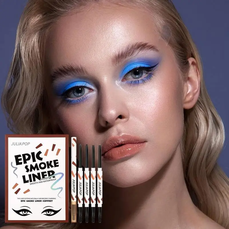 Waterdichte Eyeliner 4 Stuks Onder Eye Liner Verblijf Op Eye Liner Anti-Transpiratie Waterdicht Sterke Kleur Strelen Effect Voor