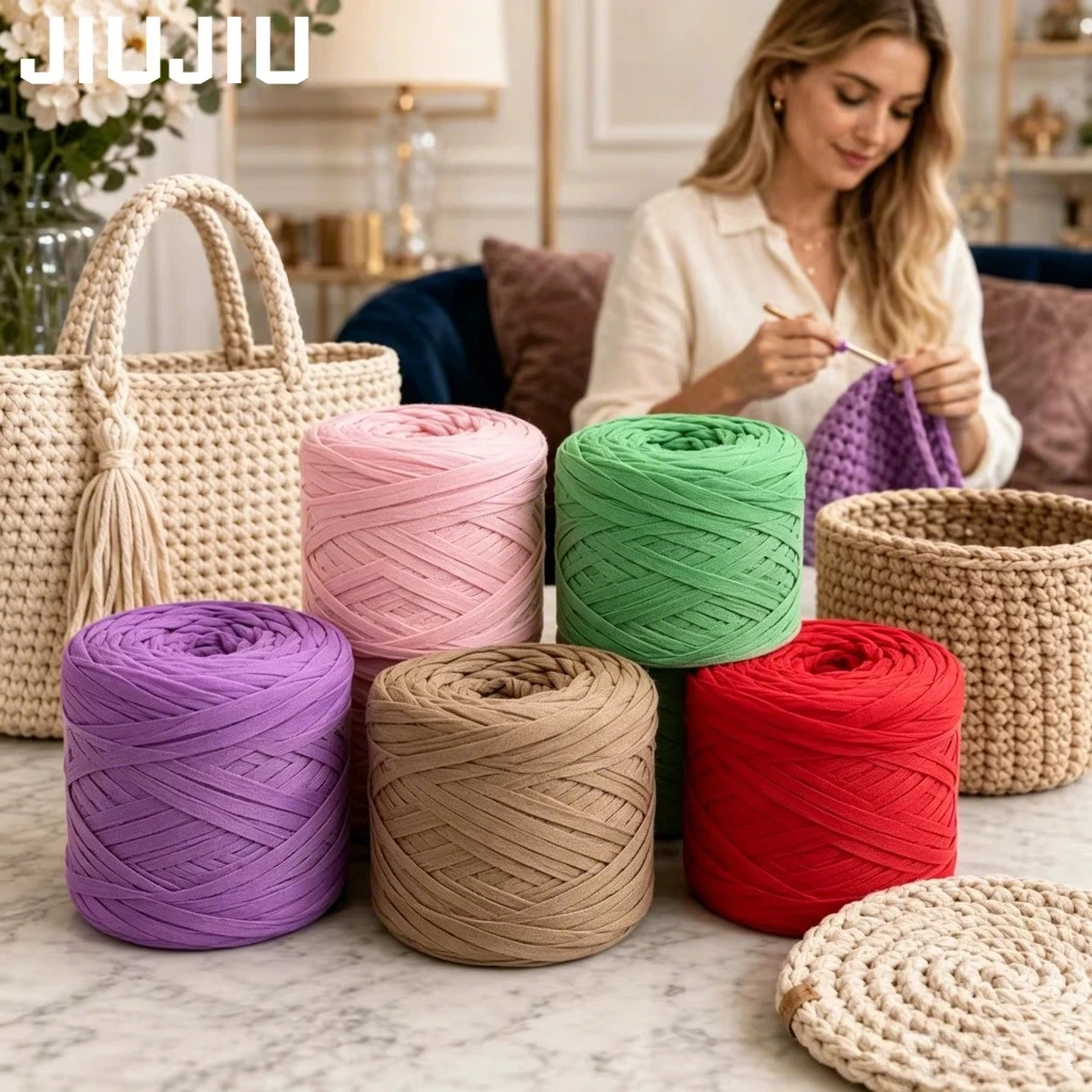 Solid Color T Shirt Yarn Soft Thick Tape Yarn Hand Knitting Material for Crochet Bag Basket Slipper DIY Craft Supplies