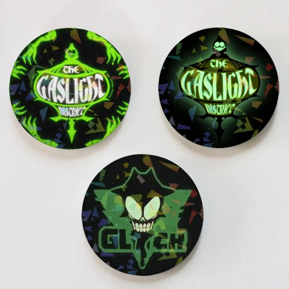 Cartoon the G-Gaslight D-District Round Badge Lapel Pins for Backpacks Briefcase Laser Brooch Clothes Gifts