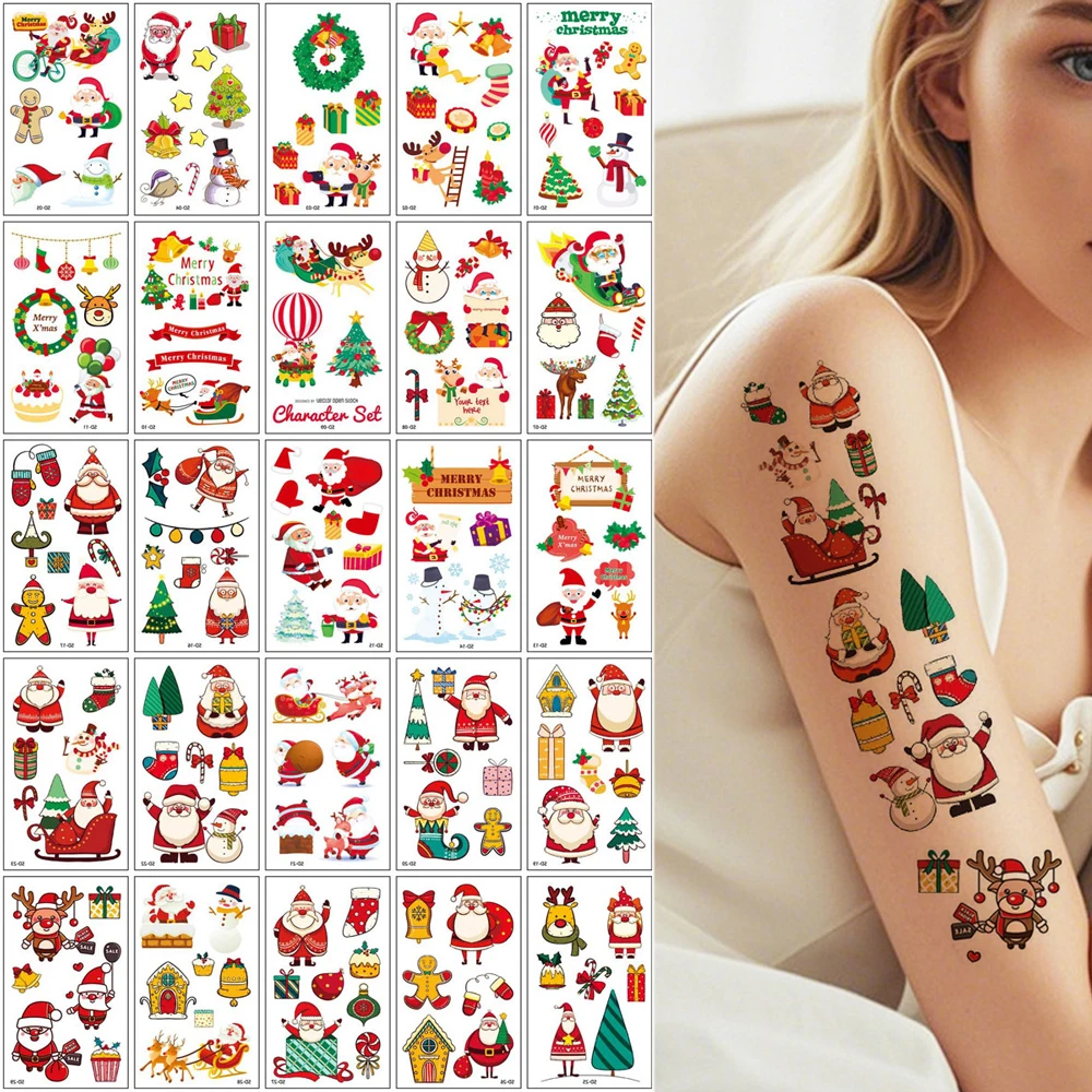 

30pcs Christmas Temporary Tattoo Stickers Christmas Theme Trees Snowman Fake Tattoo for Christmas Party Christmas Gifts Body Art