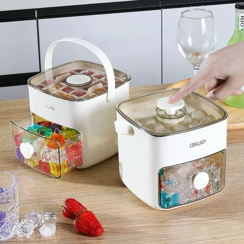 Press Ice Cube Mould Household Large Capacity Ice Storage Box Food Grade Material with Handle for Home Refrigerator Get Ice Fast