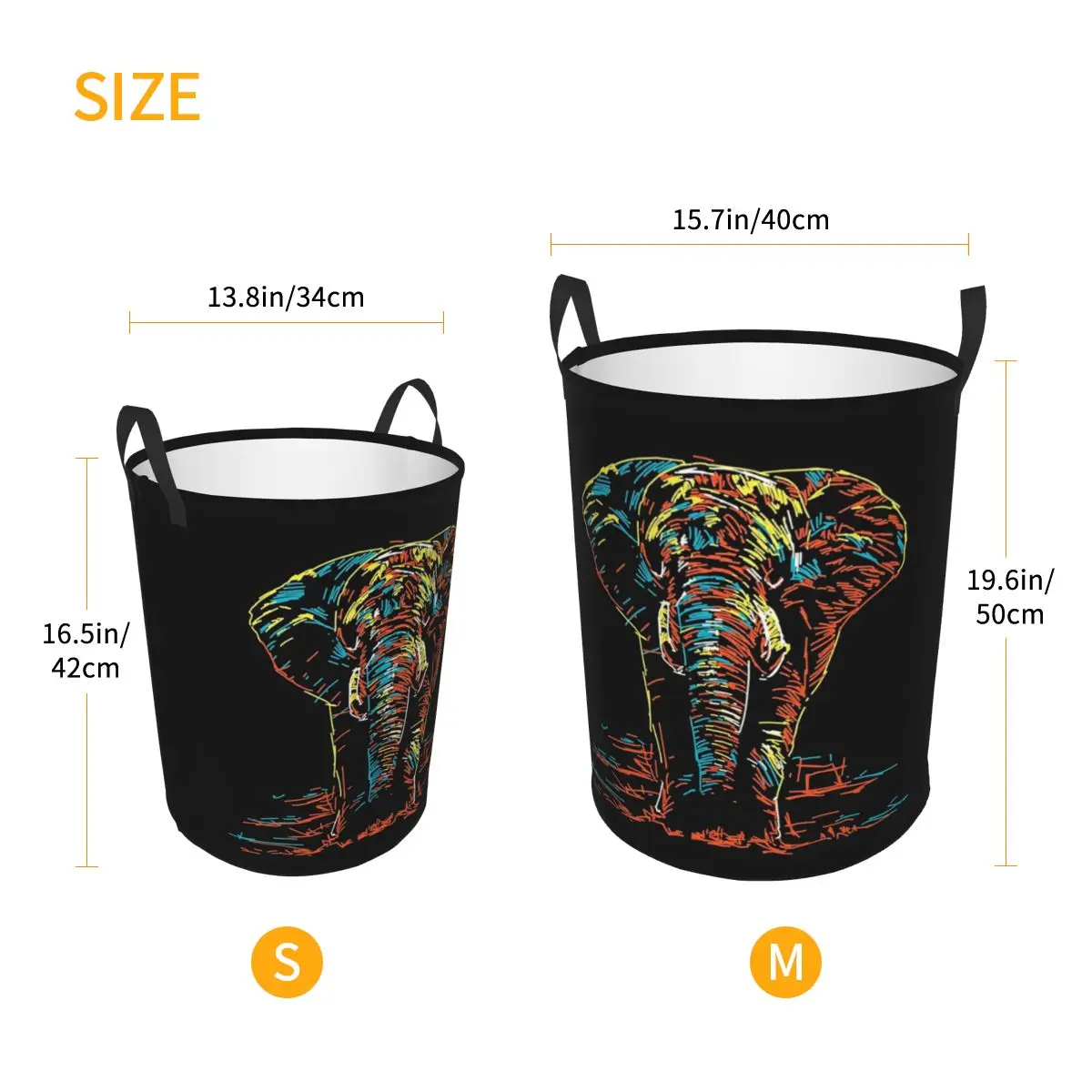 Colourful Elephant Neon Illustration Foldable Laundry Baskets Dirty Clothes Toys Sundries Storage Basket Large Bucket For Home