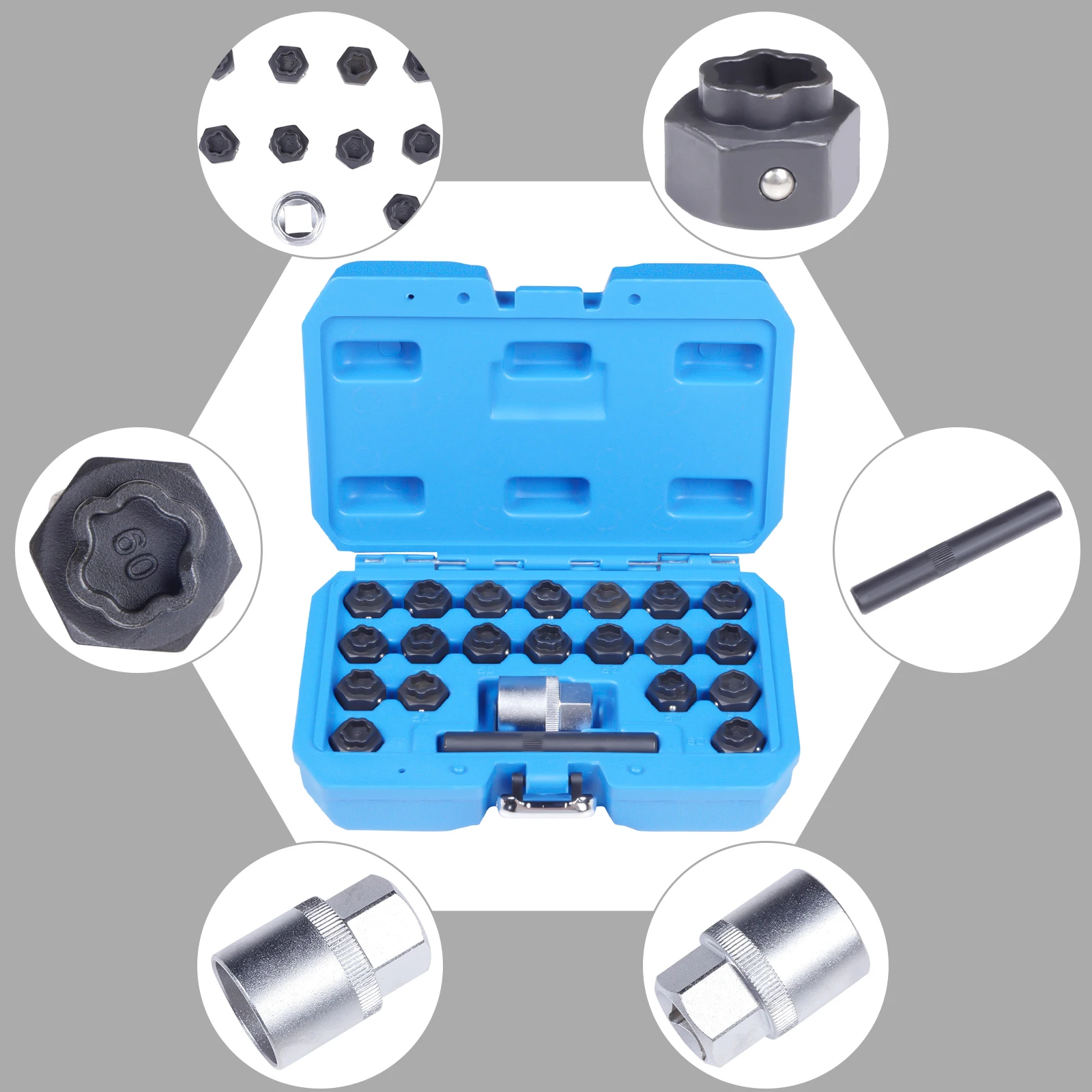 

22pc Wheel Locking Lug Nut Master Key Set Lock Removal Tool For BMW Universal Advanced Technology, Durable Anti-rust Treatment