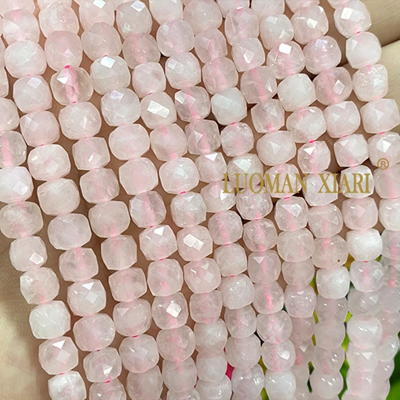 5MM 7MM Faceted Square Natural Stone AA Rose Quartz Loose Cube Spacer Beads for Jewelry Making Diy Bracelets Charms Accessories