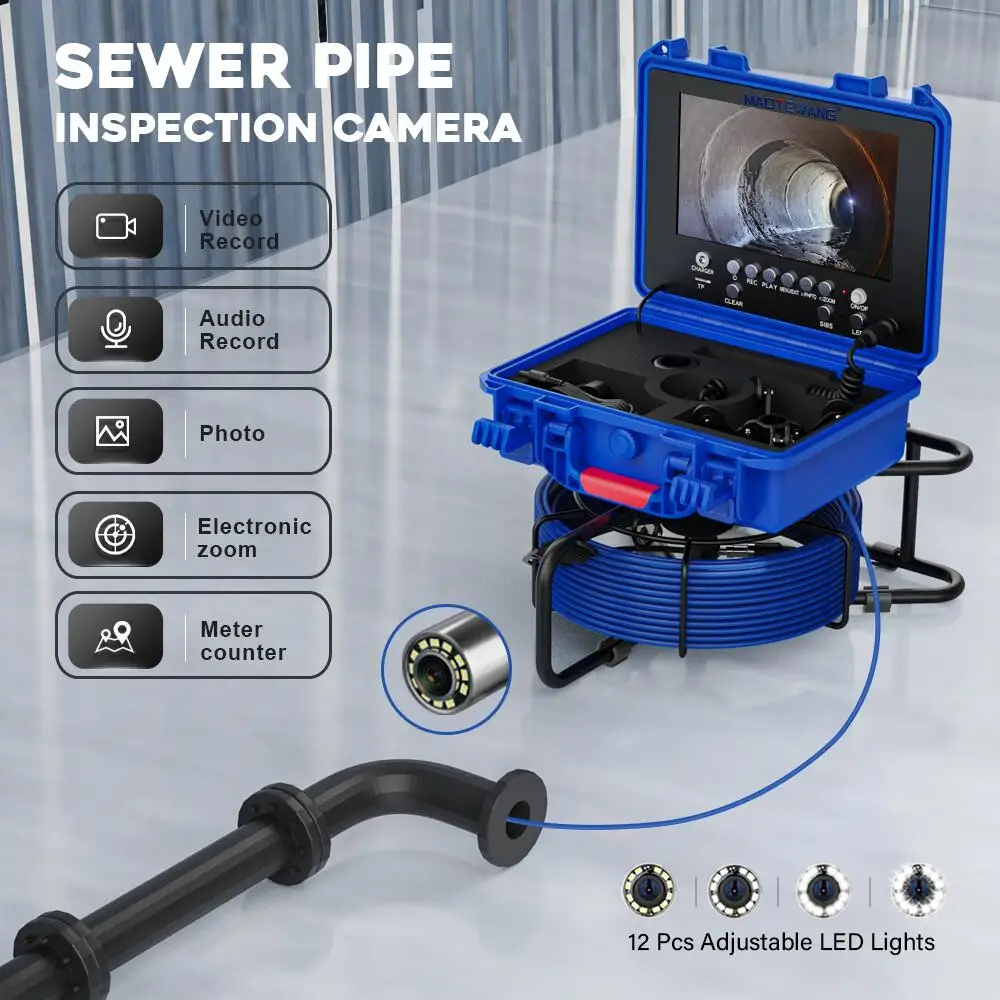 Sewer Pipe Inspection Camera 9 Inch 20M/30M/50M Cable with Meter Counter DVR Video Recording 23mm Drain Sewer Pipeline Camera