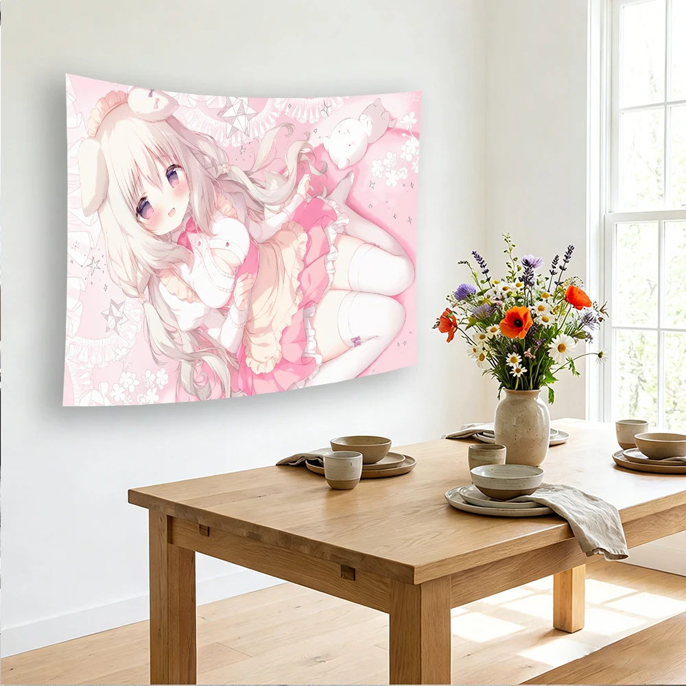 Cute Pink Galgame Tapestry - 2D Anime Wall Hanging for Bedroom Dorm Home Decor