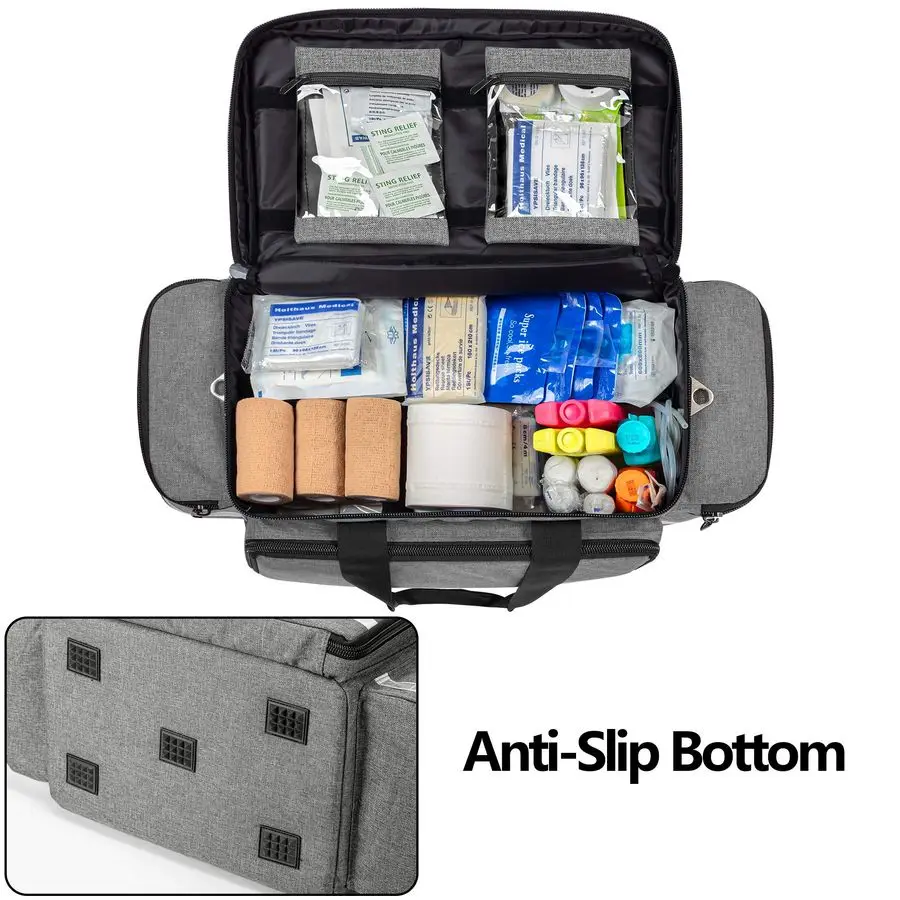 Borsa medica professionale, borsa di pronto soccorso, borsa vuota per traumi di risposta alle emergenze con divisori interni e fondo antigraffio,