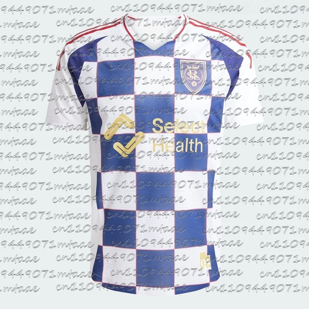 Camiseta de Fútbol Real Salt Lake 2025/26, Versión Aficionado, Azul y Blanco con Patrón de Cuadros, para Hombre, MLS
