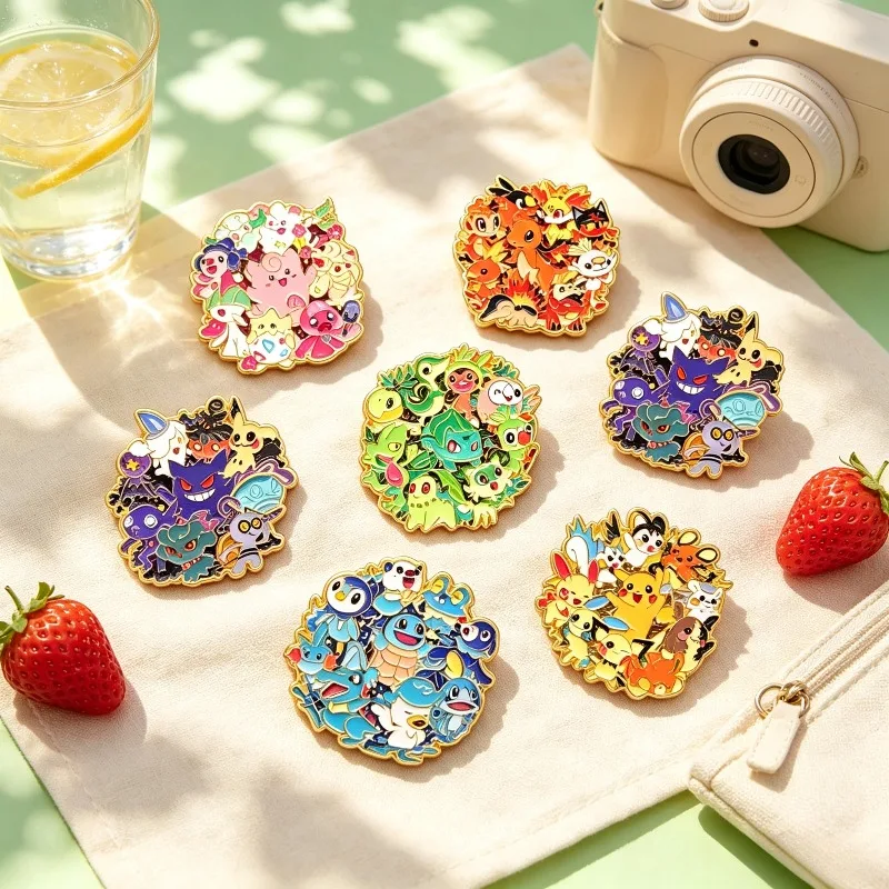 Image of 6-teiliges Set Niedliche Pikachu Anime-Anstecknadeln Gengar Eevee Bulbasaur Squirtle Charmander Revers-Pins Geschenk für Freunde Kreative Pokemon-Elfen Emaille-Pins