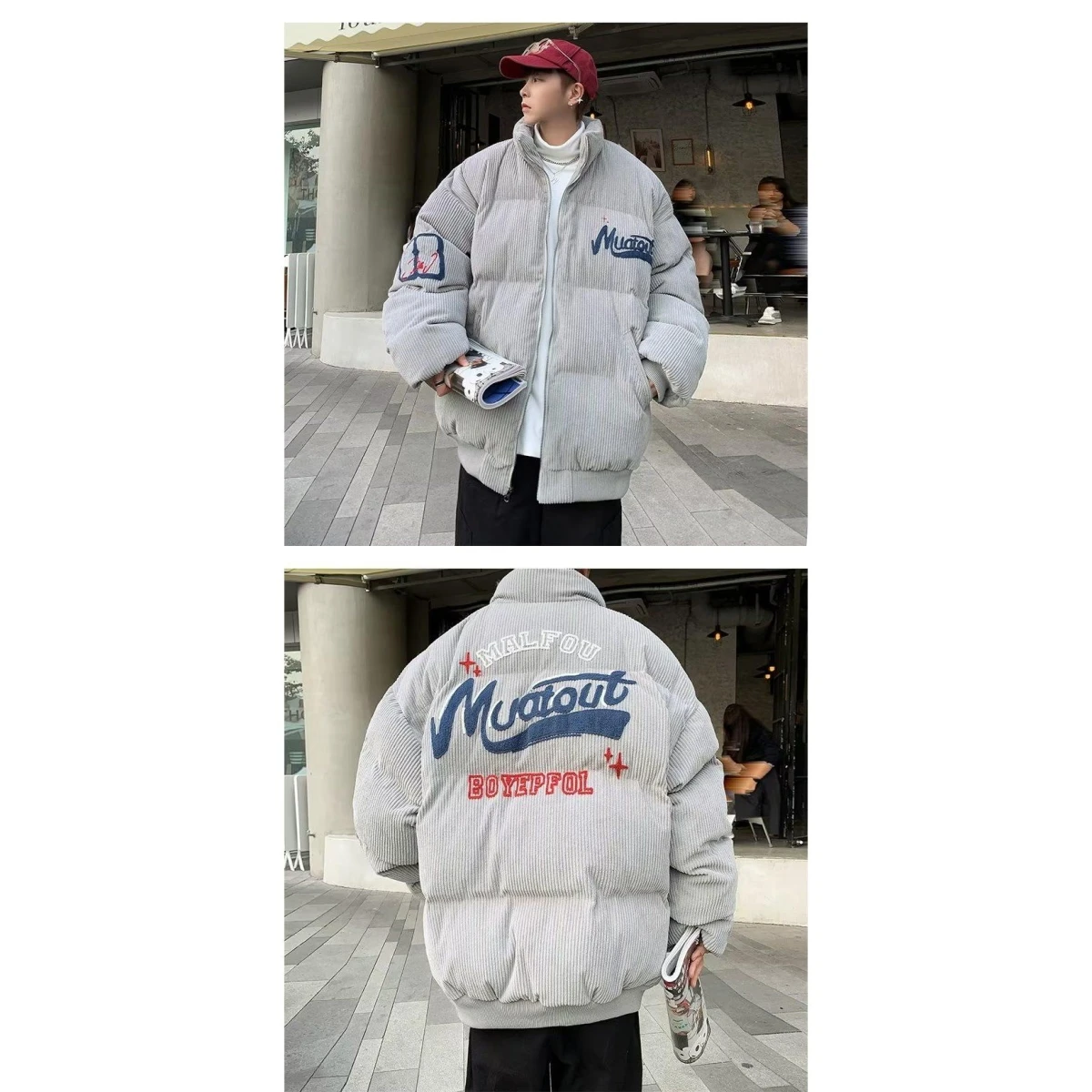 

Thiened Embroidered Cotton Jaet American Corduroy Men's Loose Winter Outerwear Fce Lined Stand Fit Polyester Fiber