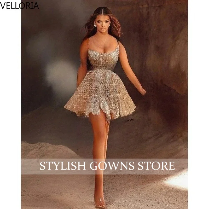 Homecoming Sexy Champagne Sequin Short Prom Dress Beaded A Line Birthday Cocktail Gown Party Wear for Women Customized