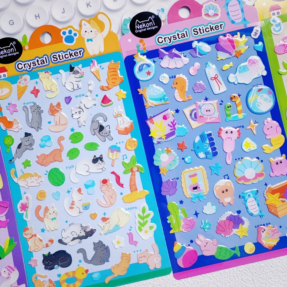 NEKONI Colorful Cartoon Animals Crystal Stickers Scrapbooking Diy Journal Cute Stationery Sticker School Supplies