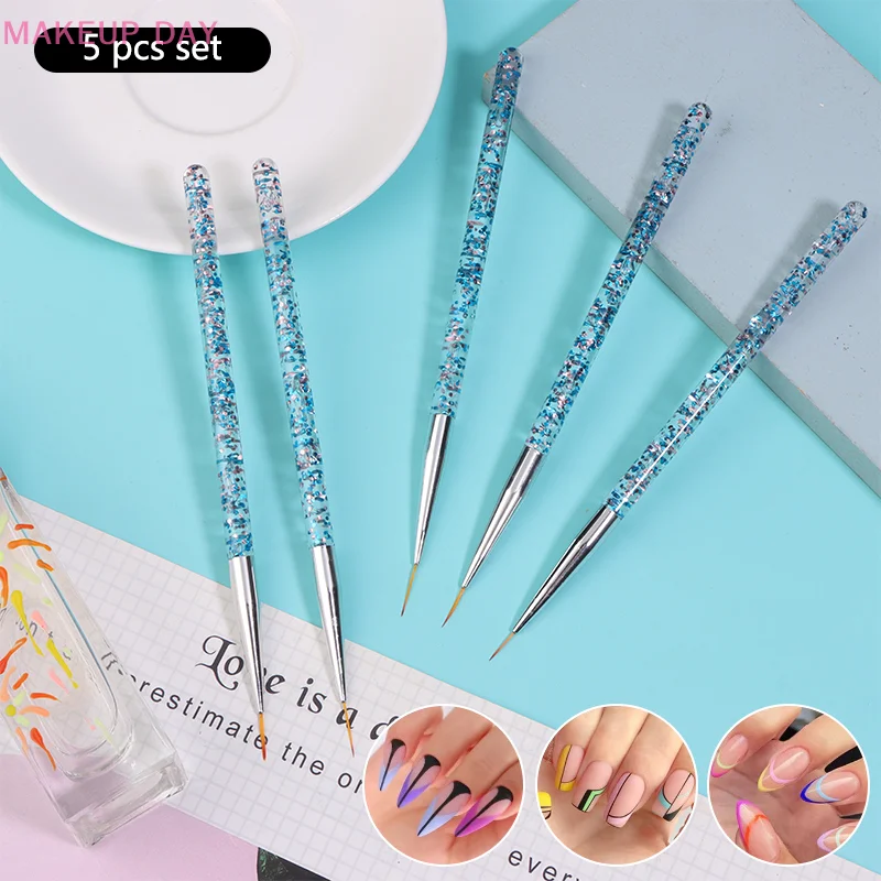 5pcs Nail Art Stripe Nail Art Liner Brush Set 3D Tips Line Stripes DIY Drawing Pen UV Gel Brushes Painting Pen Manicure Tools