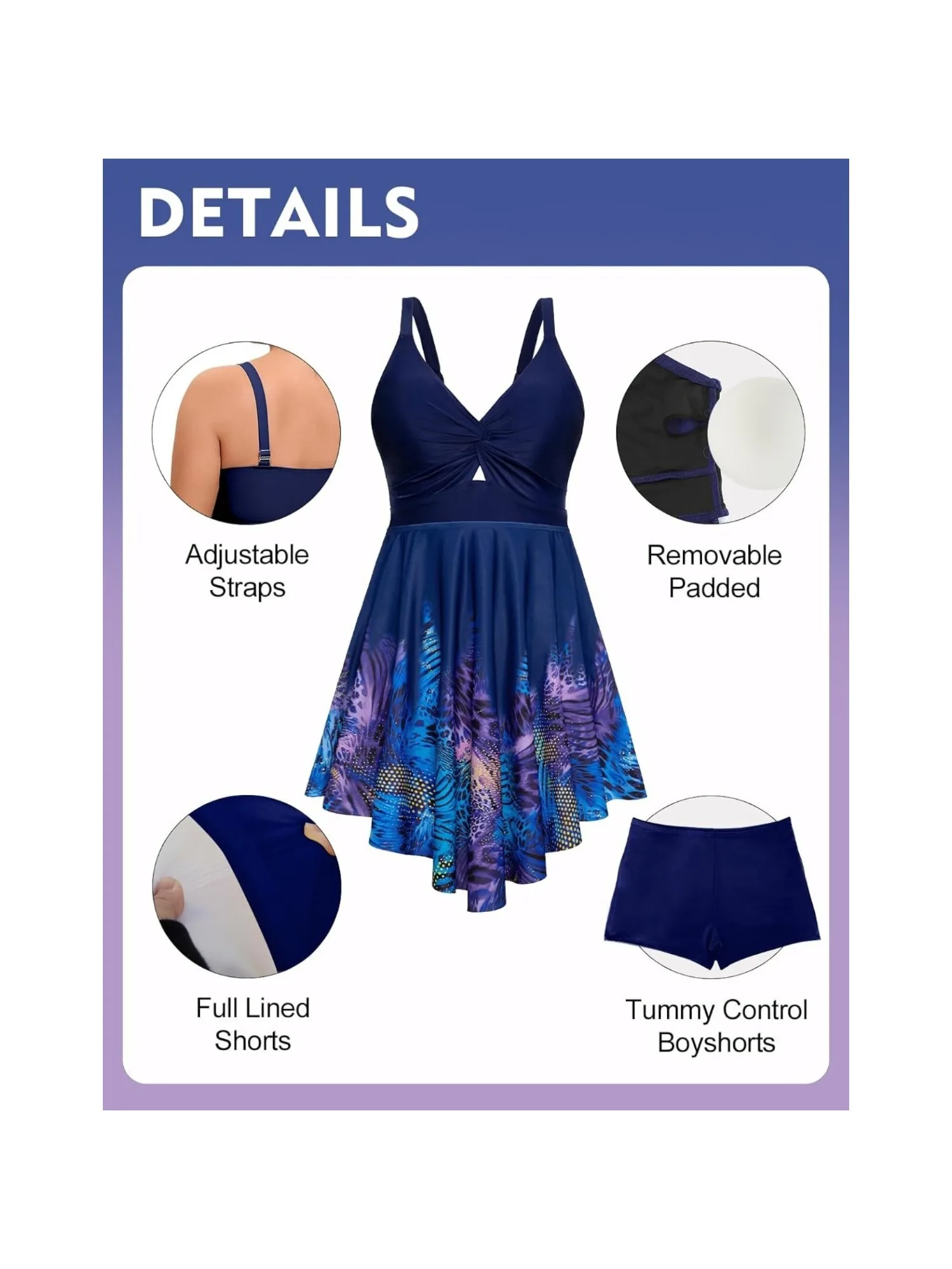 

NEREID Plus Size Bathing Suit for Women Swim Dress Tummy Control Swimsuits Two Piece Flowy Tankini with Shorts