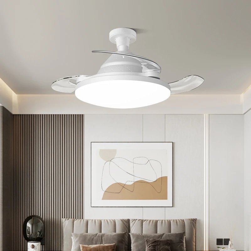 2025 New LED Ceiling Fan Light Invisible Telescopic Blade Fans Silent Remote Control Timed Dimming Bedroom Living Room Lighting