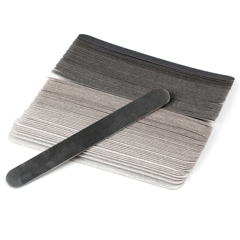 

50pcs Mini Replaceable Sandpaper Nail File 100/180/240 Grey/Black Straight Removable Pads Stainless Steel Handle Metal Buffers
