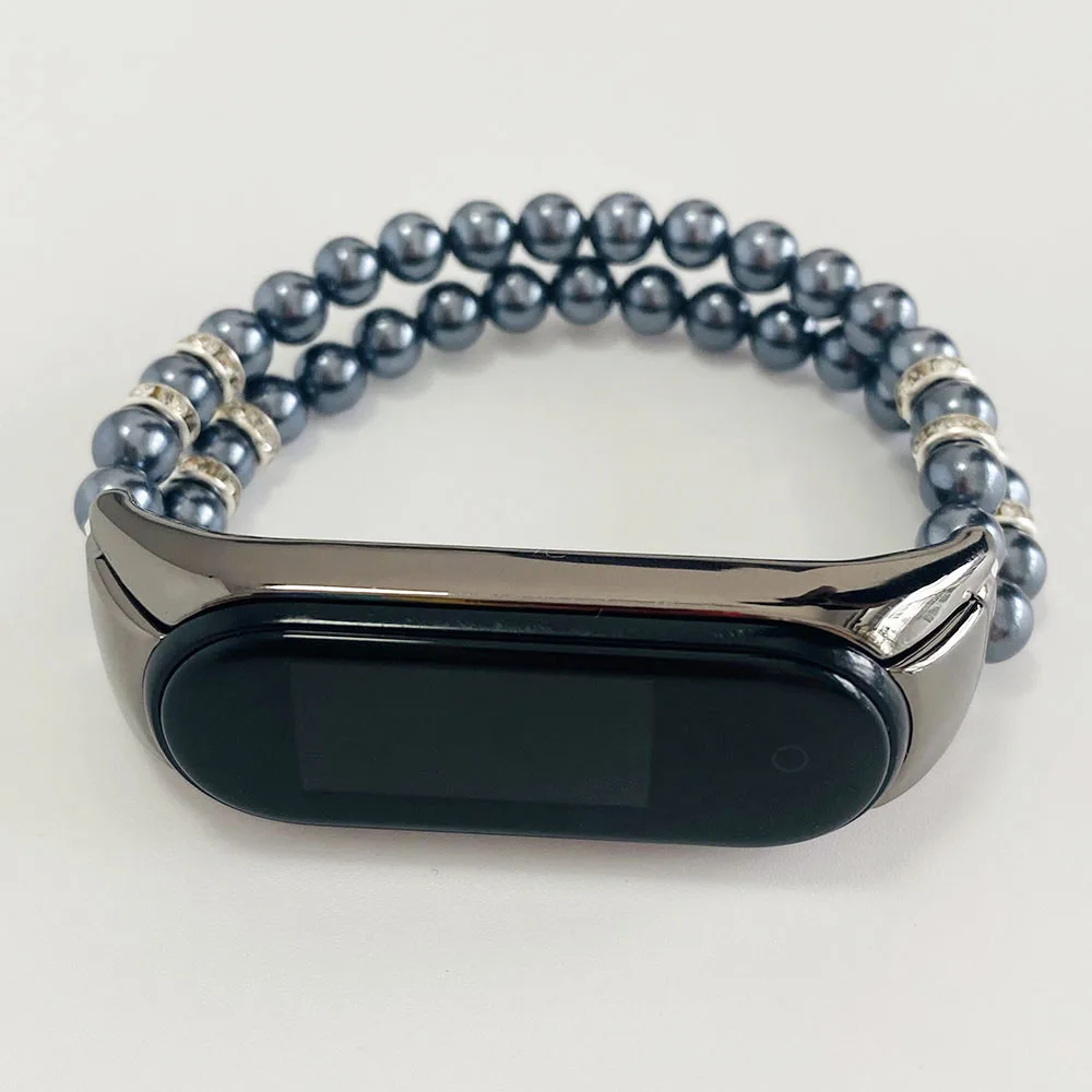 Black Bracelet for Mi Band 5 6 7 Watchband Jewelry Colorful Pearl Beaded Strap for Xiaomi Mi Band 8 Wristband Elastic Women