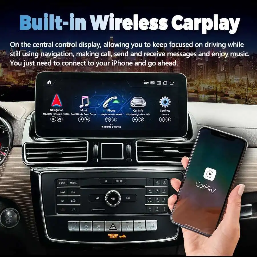 سيارة مشغل وسائط متعددة شاشة LCD اللاسلكية Carplay لتحديد المواقع والملاحة لمرسيدس بنز ML GL GLE GLS W166 X166 2012-2018 أندرويد 14