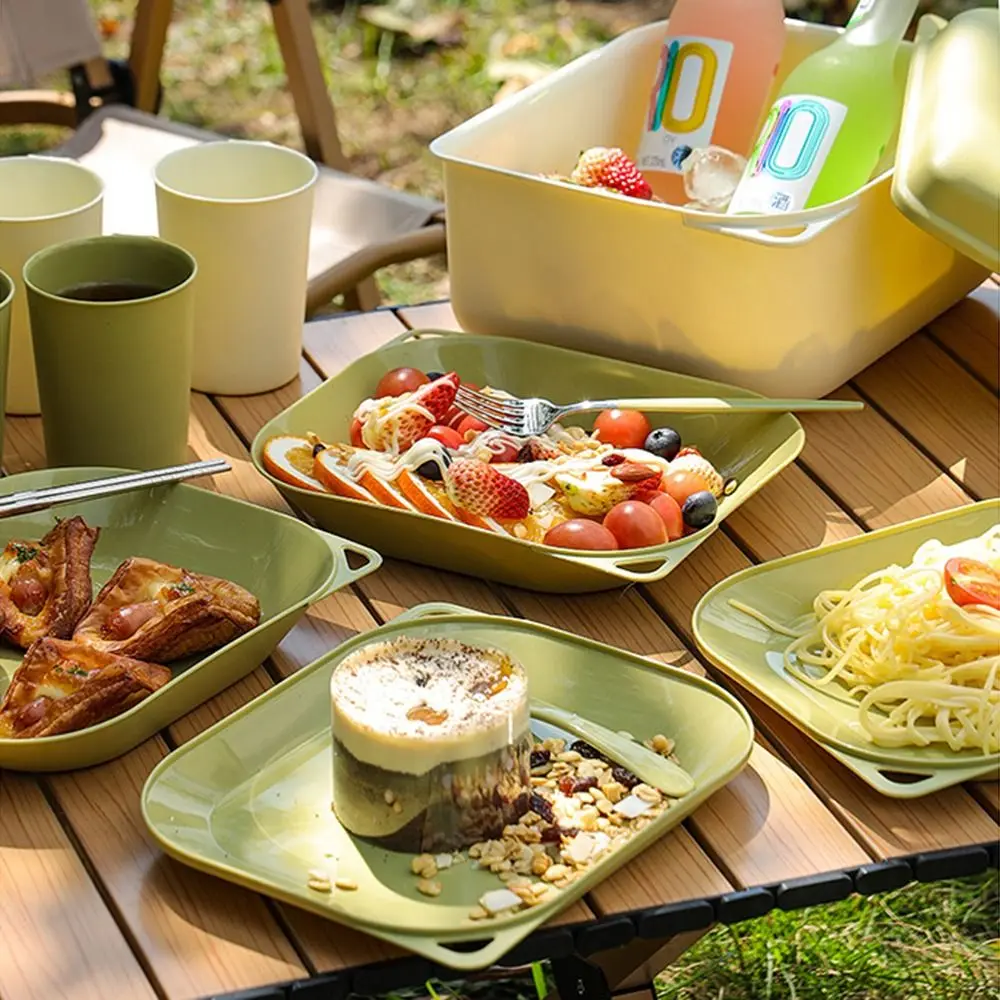 16Pcs Lightweight Plastic Dinnerware Sets Reusable Unbreakable Outdoor Cutlery Set Portable BPA Free Picnic Dishes Set Camping