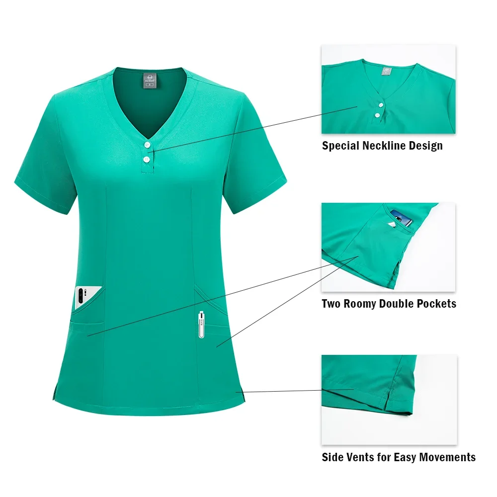 Precio al por mayor de fábrica, conjuntos de uniformes de enfermería, cintura elástica de varios colores, ropa de enfermería médica personalizada para mujeres