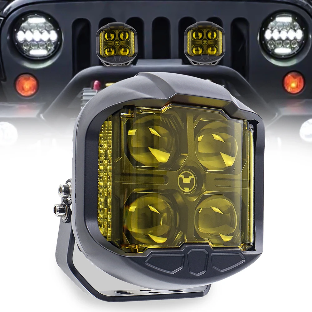 MOVOTOR 6 Inch Yellow Lens LED Auxiliary Light With Red Backlight Off Road Work Light For Off Road ATV