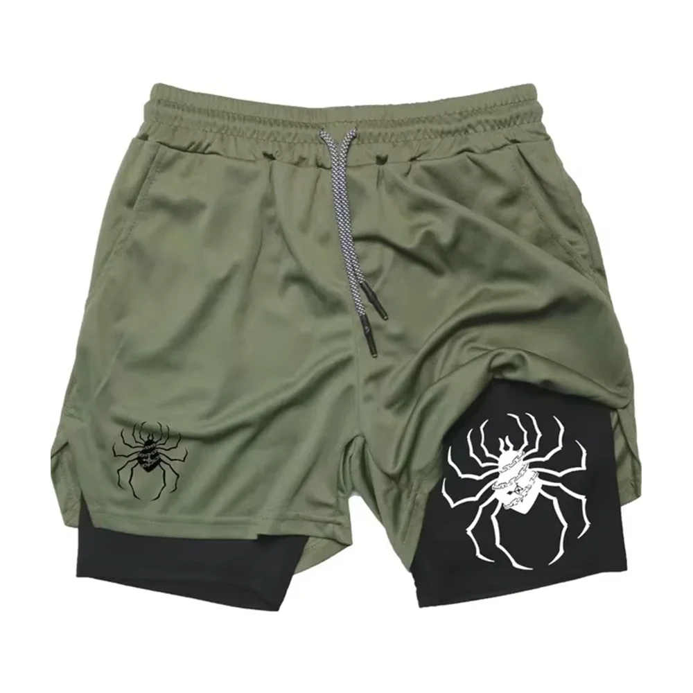 شورت رياضي للرجال بطباعة جرافيك - شورت رياضي مسامي للياقة البدنية الصيفية والركض والتدريب RL10043