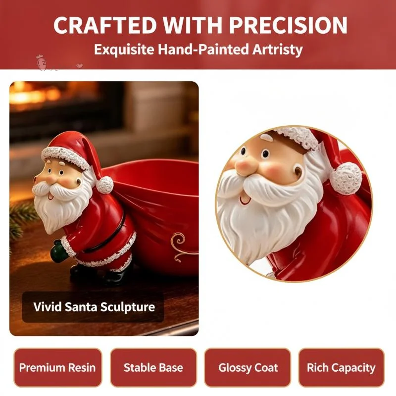 [H] Christmas Santa Claus Resin Storage Bowl Handcrafted Design Holiday Table Decor Candy Snack Holder