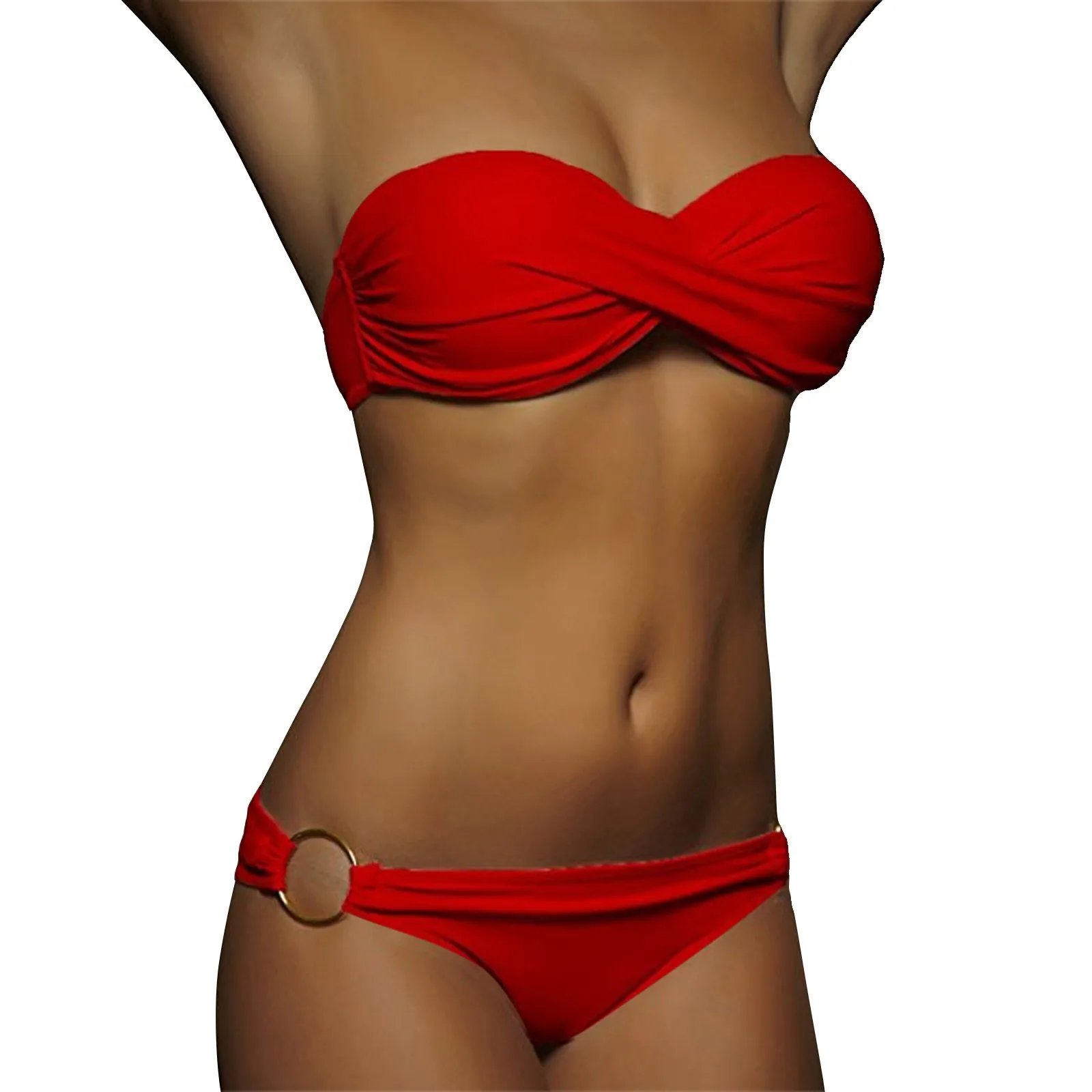 Solid Color Metal Ring Sexy Swimsuit Two Piece Bathing Suits For Women Detachable Suspenders High Waisted Ladies Bikini Sets