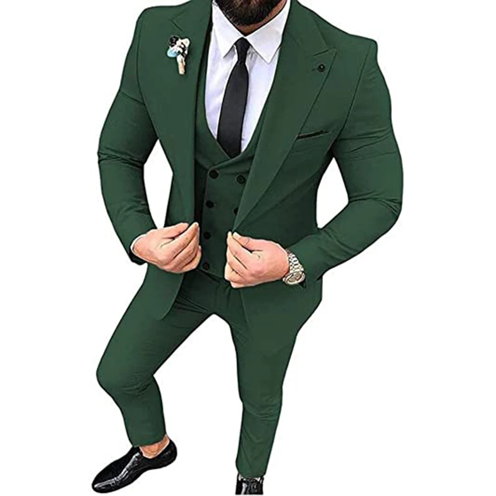 2022 Men Suits for Wedding Party Business And Casual Suit Peak Lapel 3 Piece (Blazer + Vest + Pants)Slim Fit Costume Homme