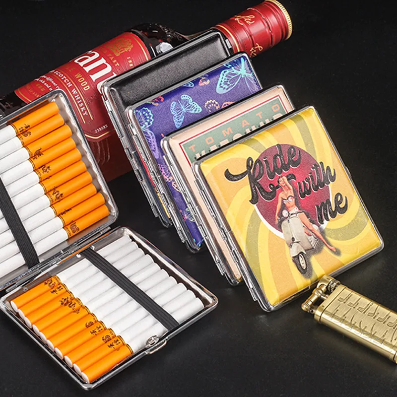 20 Sticks Metal Cigarette Case For Women Pocket Creative Container Elastic Band Cigar Storage Box Gift