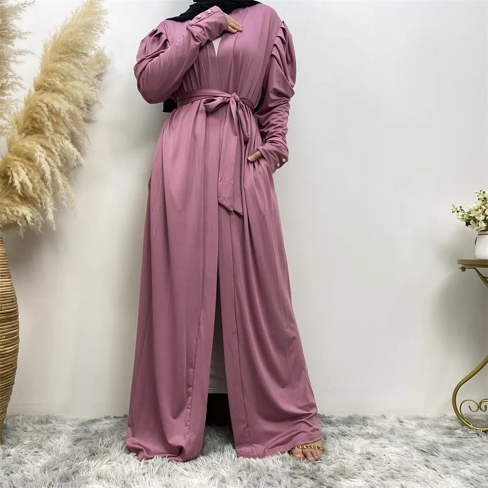 

Solid Muslim Cardigan Dresses Simple Abayas for Women Vintage Maxi Dress Women's V-neck Casual Long Sleeve Long Dress Vestidos