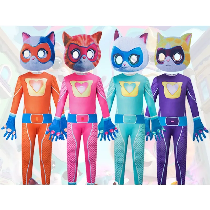 Children Jumpsuit Super Kitties Stage Performance Costumes Super Cats Colorful Unisex New Year Carnival Party Bodysuit