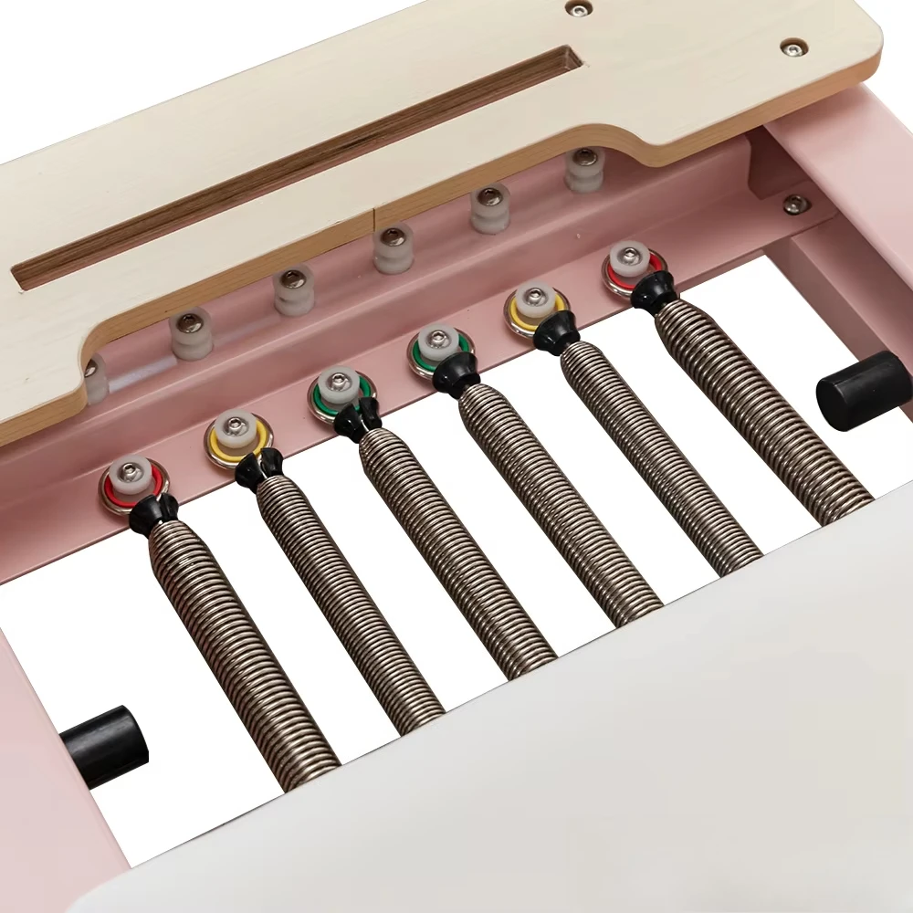 Pink Foldable Aluminum Alloy Pilates Reformer Machine, Movable Sliding Core Bed for Home Studio Full Body Yoga Fitness