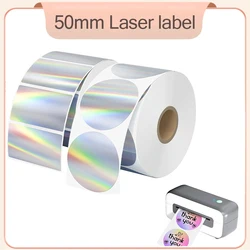 1Rolls 50mm Holographic Silver Labels Self-Adhesive Direct Thermal Stickers for Thanks Card, Logo, Name, Price, Address, QR Code