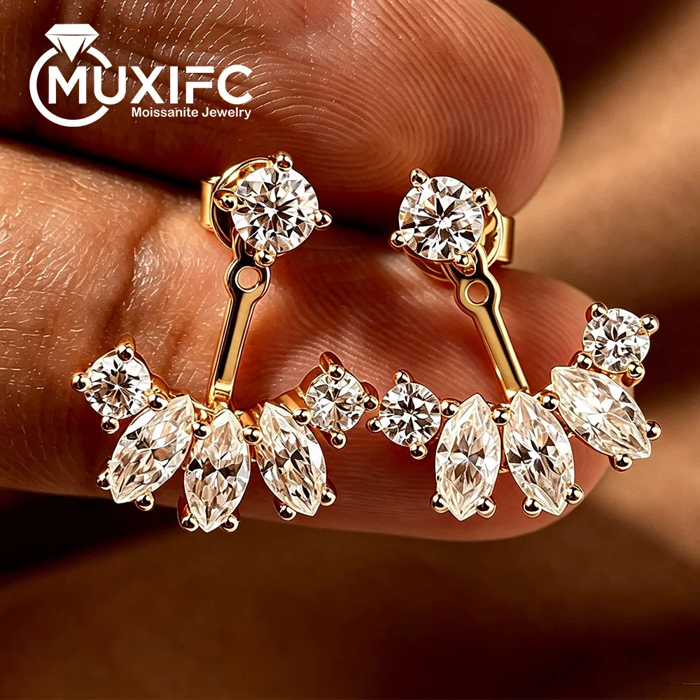 Certified Round Marquise Cut Full Moissanite Drop Earrings for Women Detachable 2 in 1 S925 Silver Stud Earring Party Jewelry
