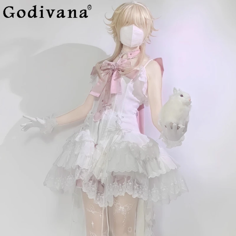 

Lolita Butterfly Ribbon Subculture Sweet Dress Women Spicy Pure Ballet Style Lolita Dress Female Summer Suspender Jsk Dress