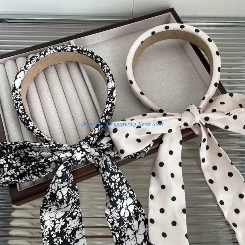 

E56A Delicate Dotted/Flower Print Hair Hoop French Girl Woman Taking Photo Headband Pastoral Girl Headband