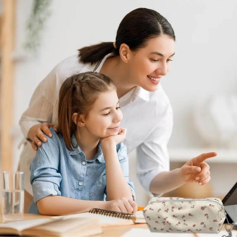 Милый цветочный карандаш, чехол для ручек, милая многофункциональная модная вместительная элегантная сумка для туалетных принадлежностей на молнии для девочек-подростков