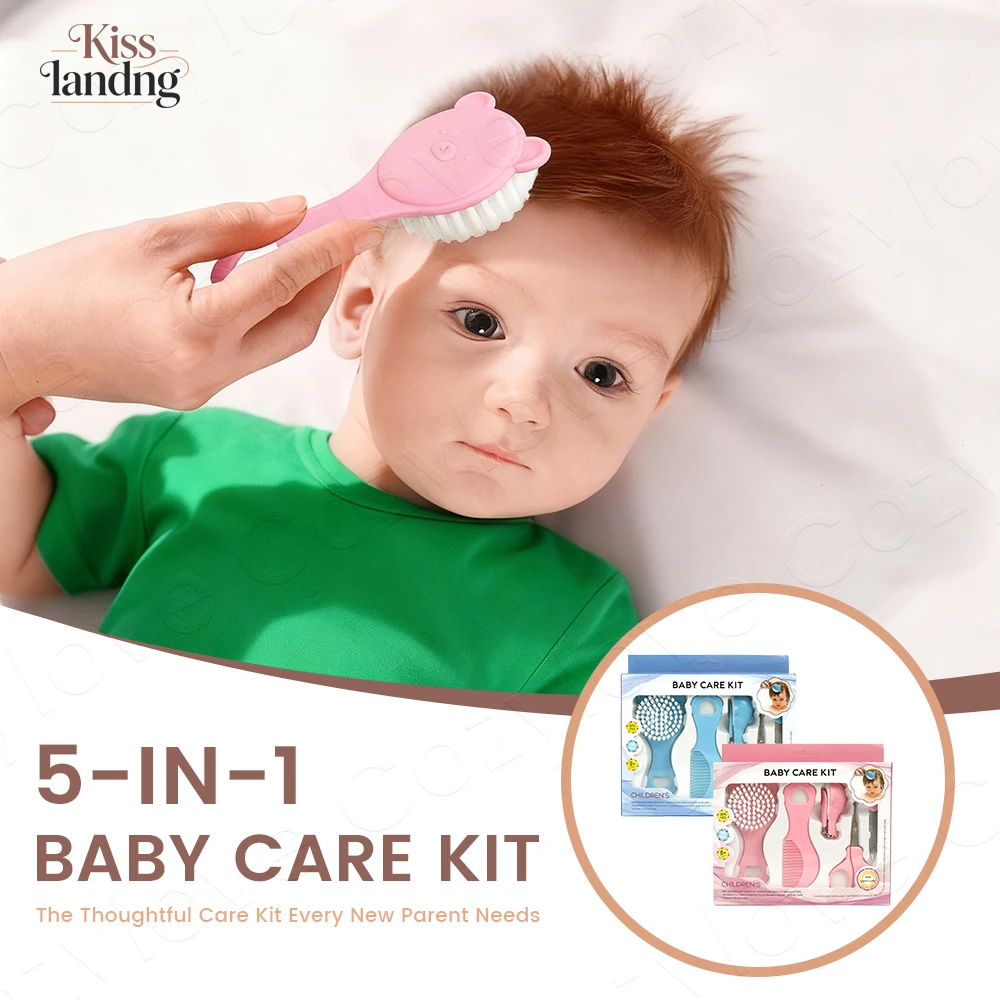 

5-Piece Baby Grooming Set, Nail Clippers & Hair Brush Kit for Newborn Bath & Care