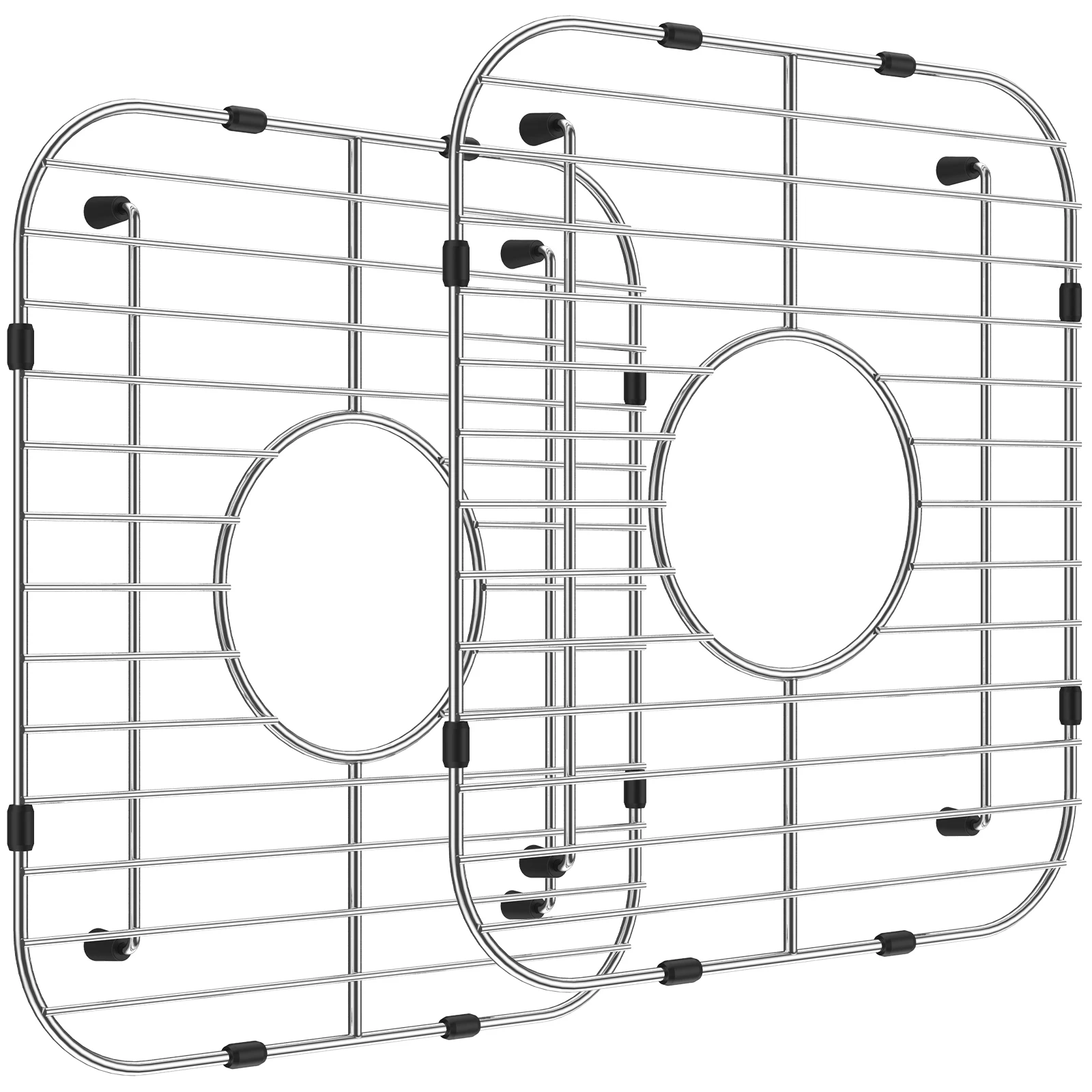 2Pcs Kitchen Sink Grid 304 Stainless Steel Sink Protectors Double Bowl Sink Bottom Grid with R50 Corner Large Sink Protectors